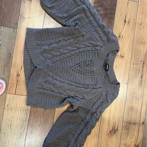 Express V-Neck Cable Knit Sweater - Brown
